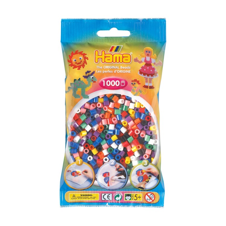 Hama Beads Bag of 1000 Solid Mix Coloured Beads