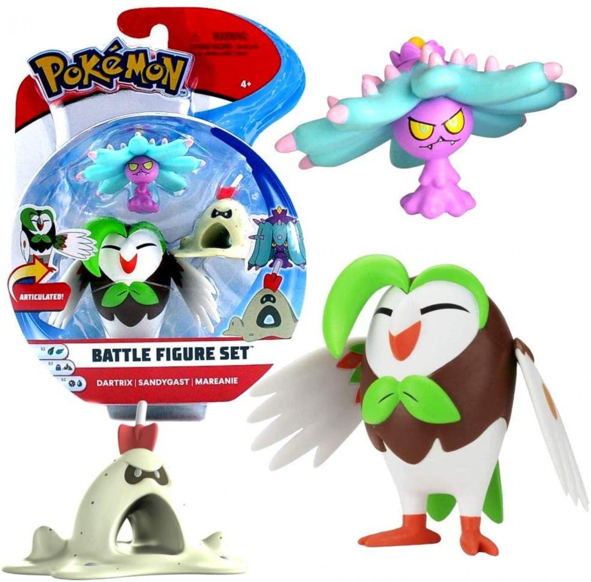 Brand New Pokemon Battle 3 Figure Pack Dartrix Sandyghast & Mareanie 