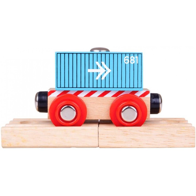 Bigjigs Container Wagon - Blue Wooden Train
