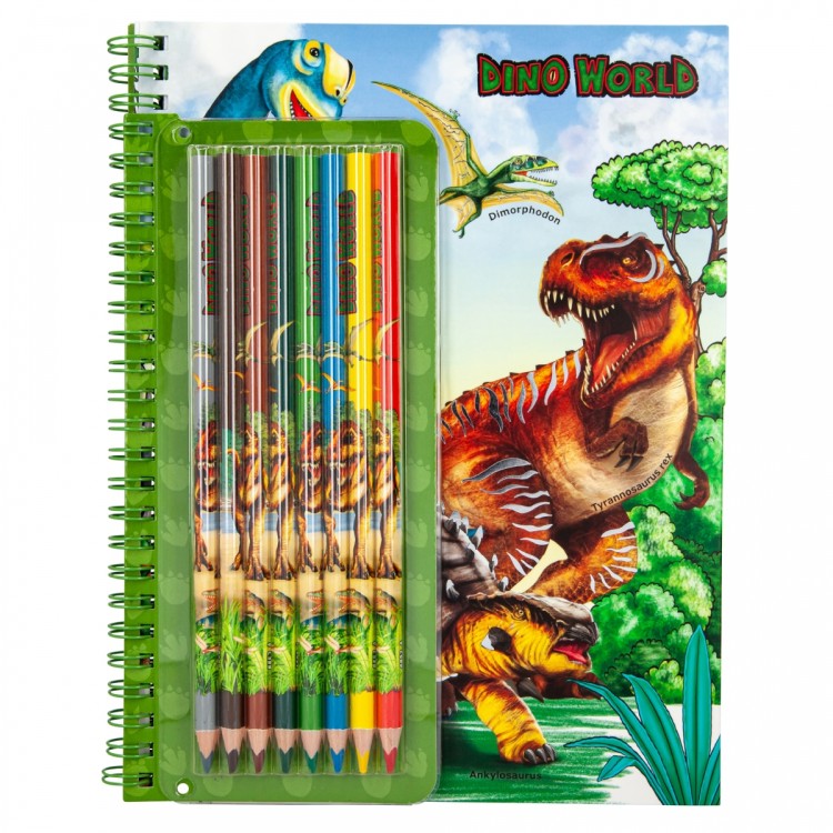 Dino World Colouring Book with Coloured Pencils