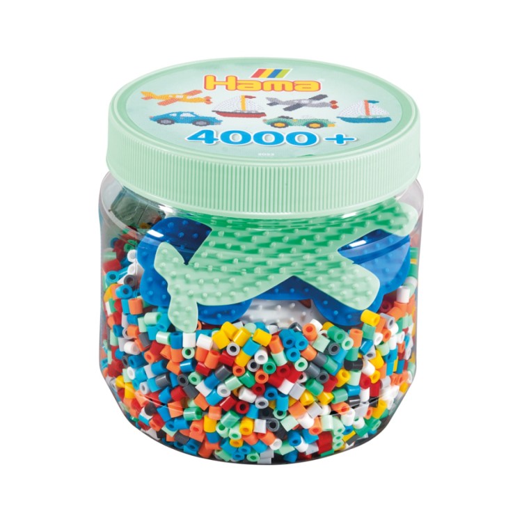 Hama Beads 4000 Beads and Pegboards in Green Tub