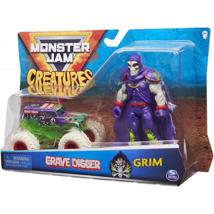 Monster Jam Creatures Grave Digger Truck and Grim Action Figure Pack