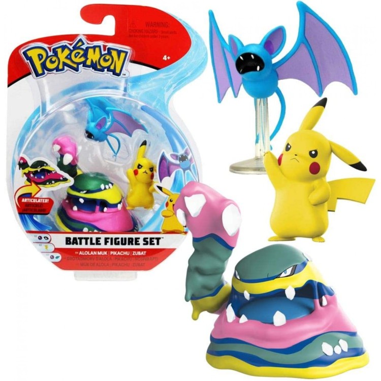 Pokemon Battle Figure Set - Alolan Muk, Pikachu and Zubat