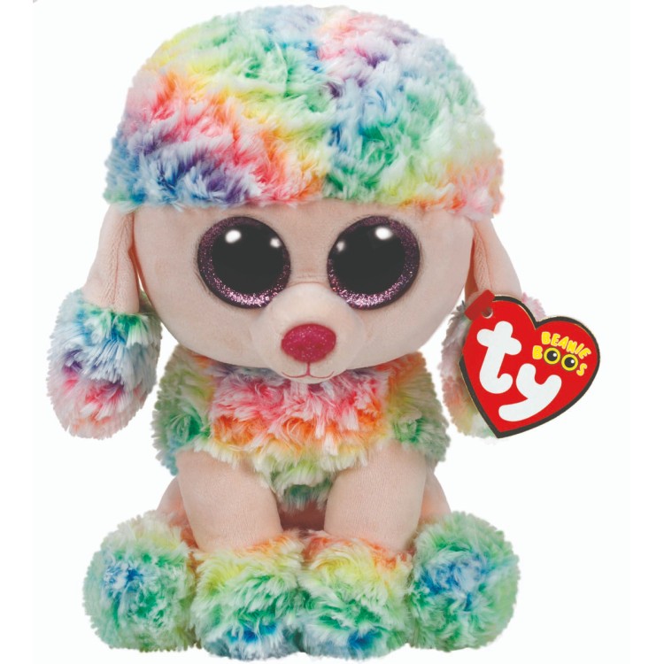 TY Rainbow the Poodle Beanie Boo Medium Size