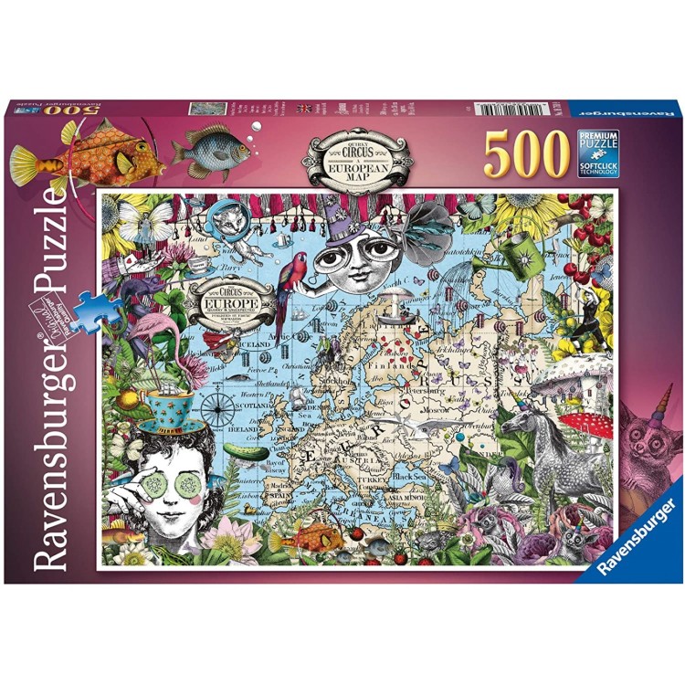 Ravensburger European Map, Quirky Circus 500 Piece Jigsaw Puzzle