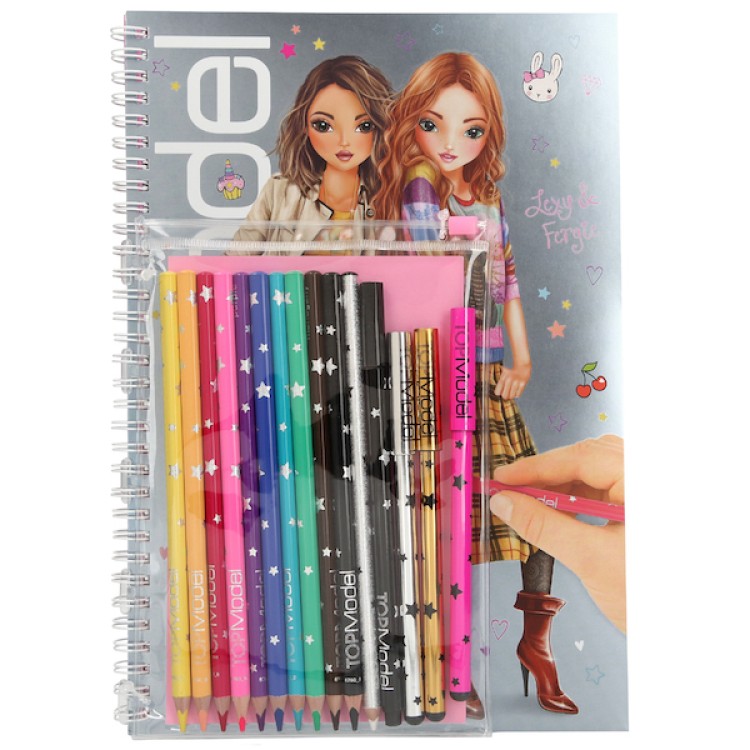 Top Model Colouring and Design Book with Pencils and Pens
