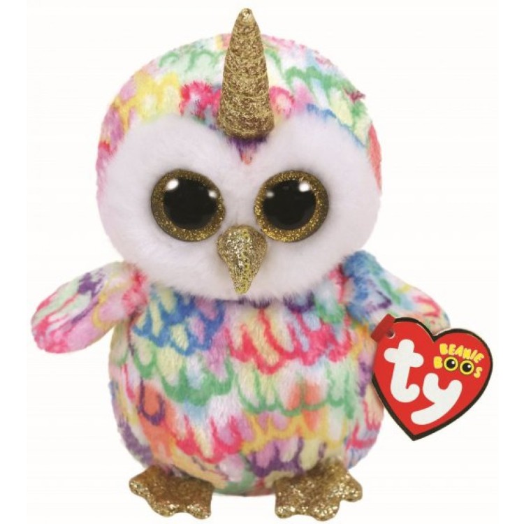 TY Enchanted the Owl with Horn Beanie Boo Regular Size